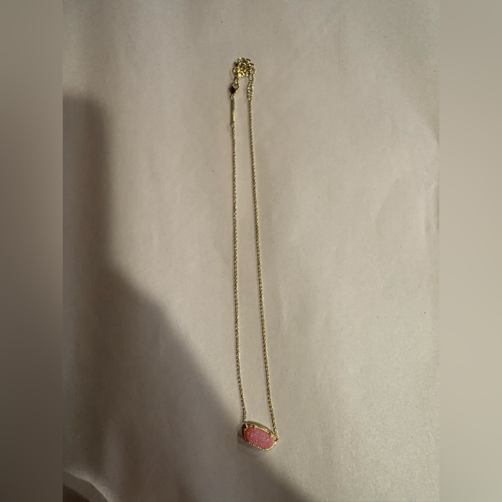 Kendra Scott Gold Chain Necklace with Pink Druzy Stone Pendant